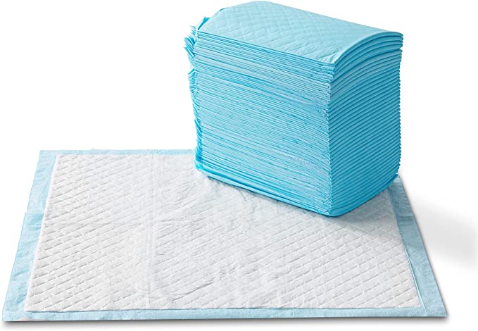 Photo 1 of Amazon Basics Dog and Puppy Pads, Heavy Duty Absorbency Pee Pads with Leak-proof Design and Quick-dry Surface for Potty Training, Regular (24 x 23 Inches) - Pack of 80
