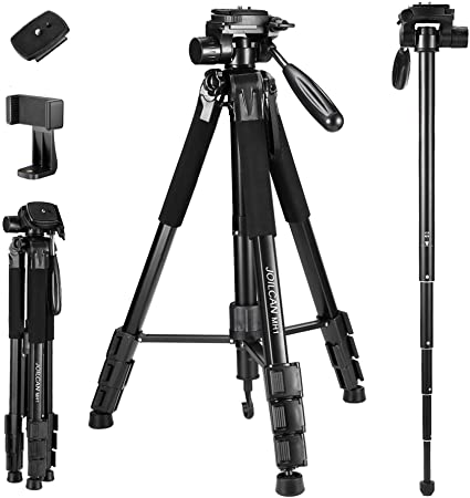 Photo 1 of 72-Inch Camera/Phone Tripod, Aluminum Tripod Travel Monopod Full Size for DSLR with 2 Quick Release Plates,Universal Phone Mount and Convenient Carrying Case Ideal for Travel and Work - MH1 Black
