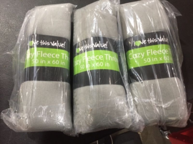 Photo 1 of 3-PACK!!! 50”x 60” Ultra Soft Fleece Throw Blanket - Perfect Blanket for Pets, Family, and Friends - Charitable Compact Blanket - 100% Machine Washable Polyester Fleece Throw (Gray)
