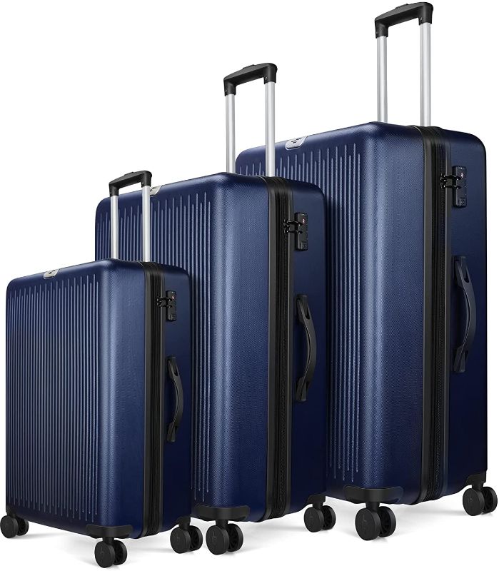 Photo 1 of 3 Piece Expandable Luggage Sets, HardShell Luggage Set with Double Spinner Wheels and TSA Approved Lock, 20" Carry-on Luggage, 24" and 28" Checked Luggage, Dark Blue
