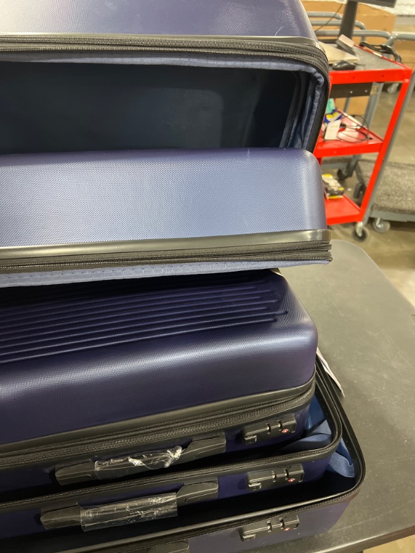 Photo 1 of 3 Piece Expandable Luggage Sets, HardShell Luggage Set with Double Spinner Wheels and TSA Approved Lock, 20" Carry-on Luggage, 24" and 28" Checked Luggage, Dark Blue
