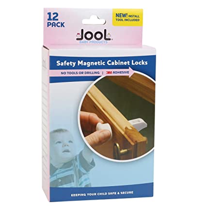 Photo 2 of Magnetic Cabinet Locks (12 Locks + 2 Keys) with Adhesive, Easy Installation Tool - Child Proof Drawers - No Tools Or Screws Needed - Jool Baby
