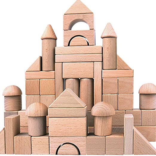 Photo 1 of Kidus Wooden Building Blocks Set for Kids - Stacker Stacking Game Construction Toys Set Preschool Colorful Learning Educational Toys - Geometry Wooden Blocks for 3+ Year Old Boys & Girls (80pc)