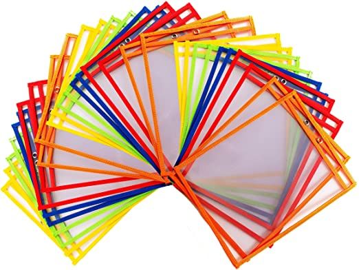 Photo 1 of 30 Multicolored Dry Erase Pockets - Large 10 x 13 Pockets - Perfect for Classroom Organization - Reusable Dry Erase Pockets - Teaching Supplies - 30 Pack