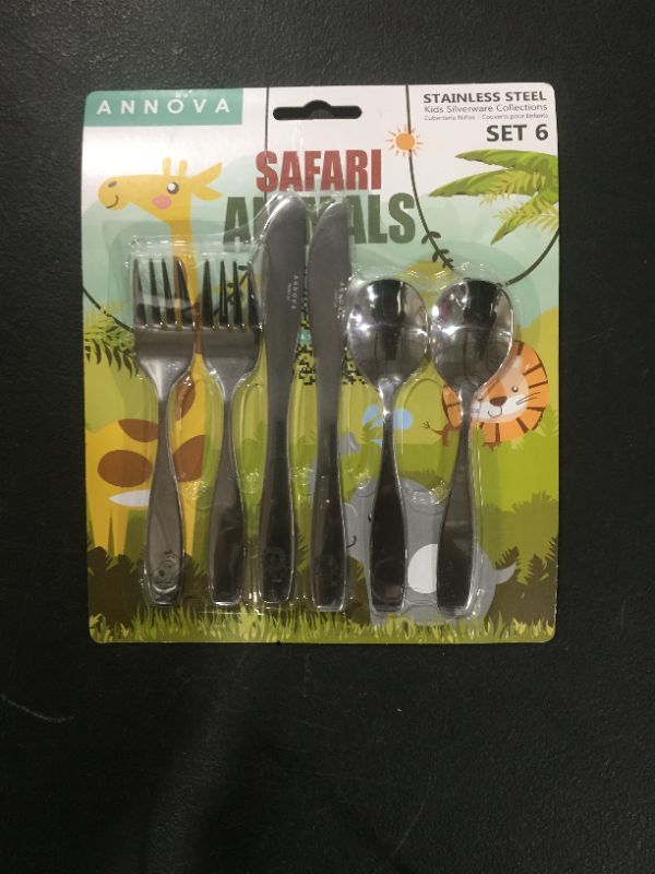 Photo 2 of ANNOVA Kids Silverware 6 Pieces Children's Safe Flatware Set Stainless Steel - 2 x Safe Forks, 2 x Table Knife, 2 x Tablespoons, Toddler Utensils Safari, for Lunchbox (Etched Elephant, Giraffe, Lion)