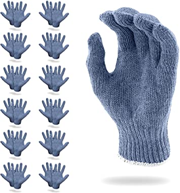 Photo 1 of ABC Blue Gray Knit Gloves 9" Pack of 24 Work Cotton Gloves for Men, Women 10 Oz Reusable Cotton Work Gloves Medium, Breathable Working Grip Gloves, Thick String Knit Work Gloves, Cloth Gloves