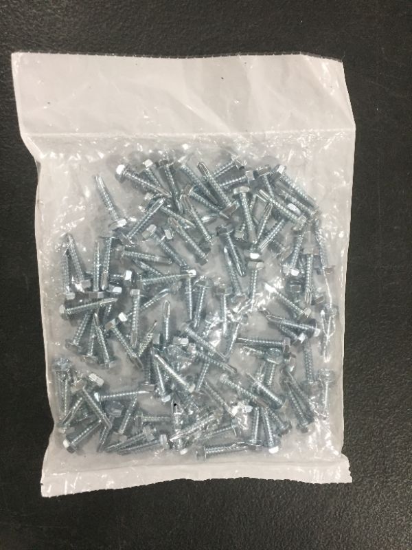 Photo 2 of #10 x 1'' Hex Washer Head Self-Drilling Tek Screw Zinc Plated Steel for Attaches Sheet Metal Steel or Steel to Metal - Box of 100