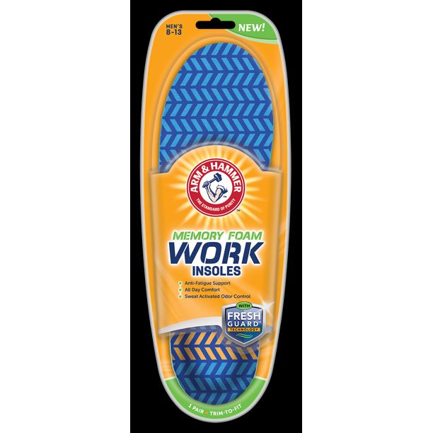 Photo 1 of Arm & Hammer Work Insoles for Men and Women, Boot Inserts for Work Boots, Boot Insoles for Men Work, Work Boot Insoles for Men and Women, Pair of Anti-Fatigue Arch Support Memory Foam Insoles (1 Pack)