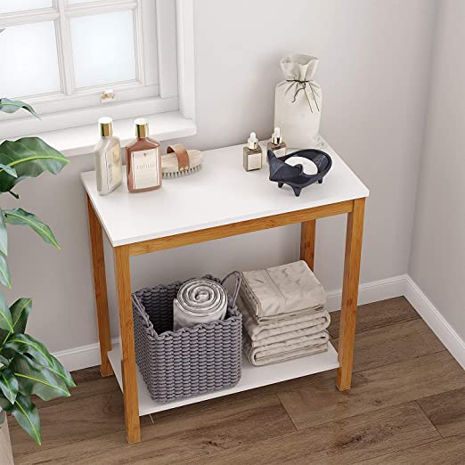 Photo 1 of BAMEOS Bamboo Side Table Console Side Table, 2-Tier End Accent Table with Storage Shelf, Modern Furniture for Living Room Bedroom Balcony Family and Office in White Color(23.62 x 11.81 x 23.23 in) NO HARDWARE!!!
 