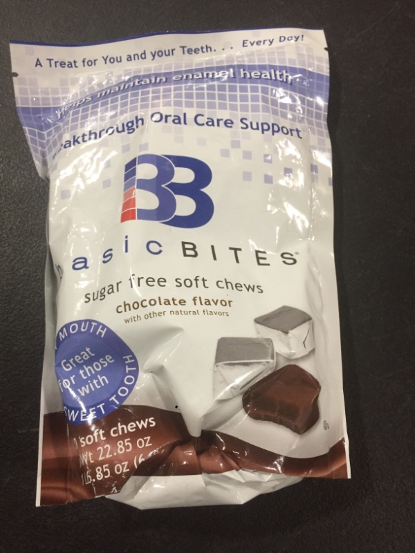 Photo 2 of BasicBites Help Protect Enamel From Dry Mouth and Sugar Acids, Prebiotic Technology Developed At U.S. Dental School, Delicious Sugar-Free Soft Chews (Chocolate 120 Count-Two Month Supply) **BEST BY:10/28/2022**
