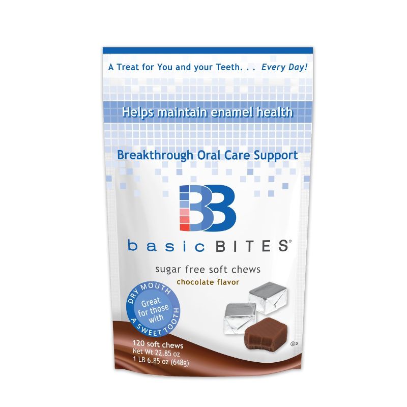 Photo 1 of BasicBites Help Protect Enamel From Dry Mouth and Sugar Acids, Prebiotic Technology Developed At U.S. Dental School, Delicious Sugar-Free Soft Chews (Chocolate 120 Count-Two Month Supply) **BEST BY:10/28/2022**
