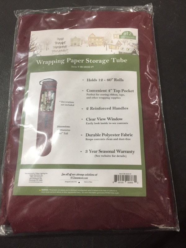 Photo 2 of 612 Vermont Wrapping Paper Storage Container, Bag Holds up to 12 Rolls 40 Inches Tall, 4 Inch Top Pocket Organizes Ribbon & Bows, 9 Inch Diameter
