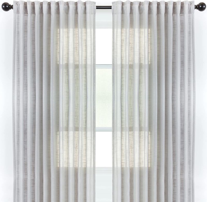 Photo 1 of Chanasya Silver Linen Textured Curtains for Living Room Bedroom Kitchen Patio Office - Semi Sheer Curtain Natural Light Filtering Privacy Window Treatment Drapes - 2 Panels, 52 x 63 Inches Long
