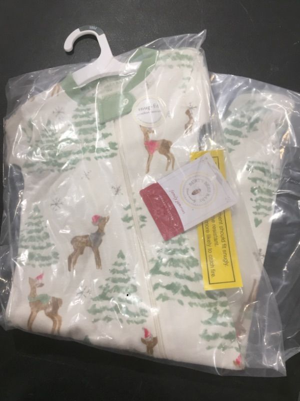 Photo 2 of 6 Pack!!!!! Burt's Bees Baby® Baby 'Deer with Trees' Organic Cotton Tight Fit Footed Pajama Light - SIZE 18M