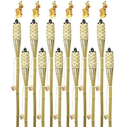 Photo 1 of 8/12 Pack Outdoor Bamboo Tiki Torches - 60 Long Yard Decor & Mosquito Repellent Brown 12-Pack