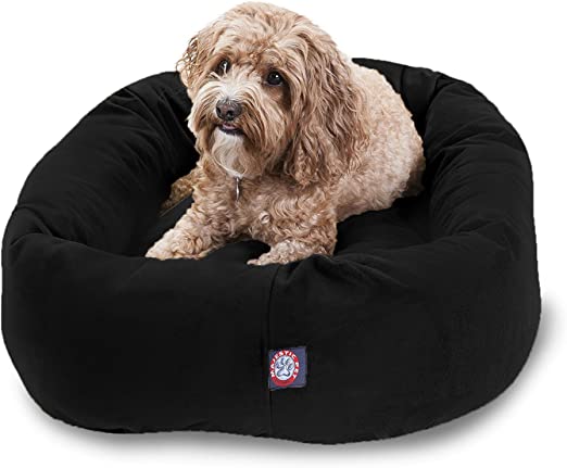 Photo 1 of 24" Black Suede Bagel Dog Bolster Bed by Majestic Pet Products