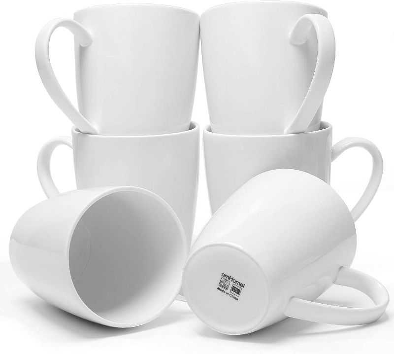 Photo 1 of amHomel Coffee Mugs Set of 6, Porcelain Mugs - 16 Ounce for Coffee, Tea, Cocoa and Milk, Large Handle Design, Microwave and Dishwasher Safe, White
