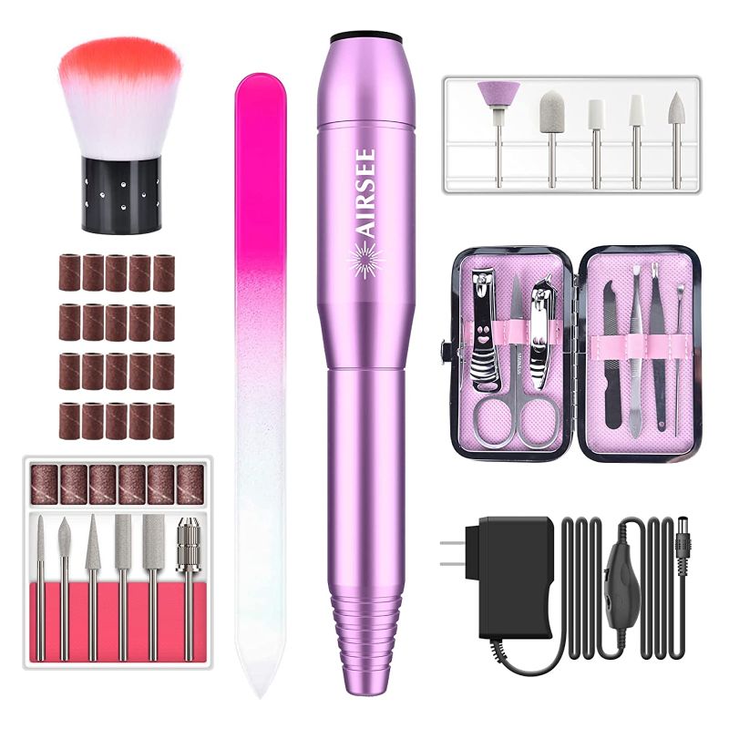 Photo 1 of AIRSEE Portable Electric Nail Drill Professional Efile Kit for Acrylic, Gel Nails, Polishing Shape Tools (Purple)
