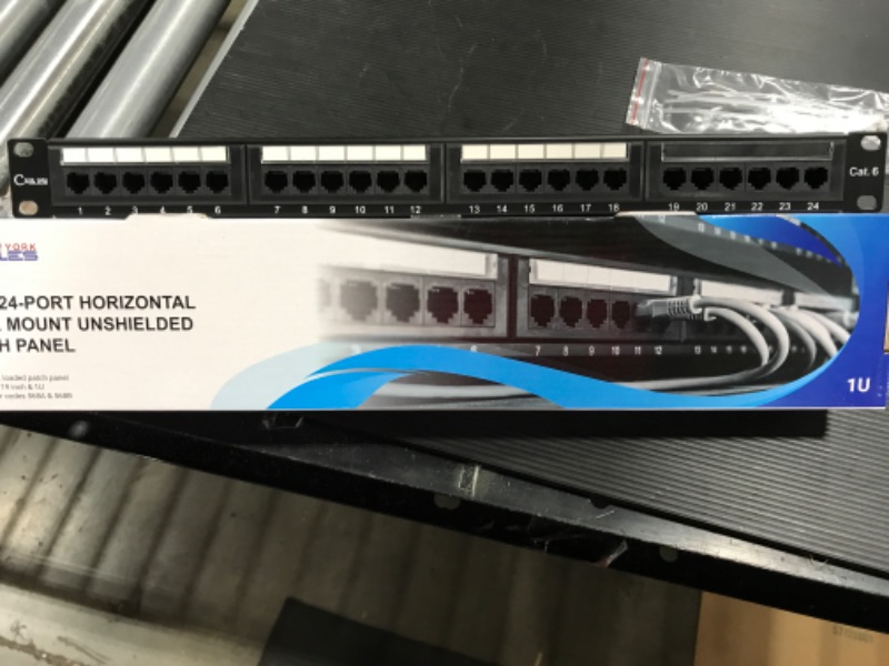 Photo 2 of 24-Port Cat5-5e RJ-45 UTP Unshielded Patch Panel, Wallmount or Rackmount, 100Mhz, Color-Coded Labeling, Cat5,Cat5e,Cat4,Cat3 Compatible, 1U Rackmount, Black