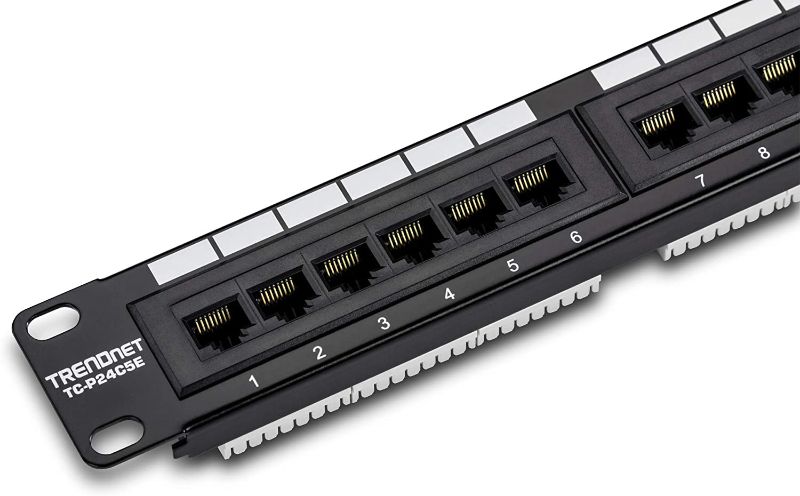 Photo 1 of 24-Port Cat5-5e RJ-45 UTP Unshielded Patch Panel, Wallmount or Rackmount, 100Mhz, Color-Coded Labeling, Cat5,Cat5e,Cat4,Cat3 Compatible, 1U Rackmount, Black