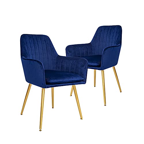 Photo 1 of CangLong Furniture Modern Living Dining Room Accent Arm Chairs Club Guest with Gold Metal Legs, Set of 2, Navy Blue
