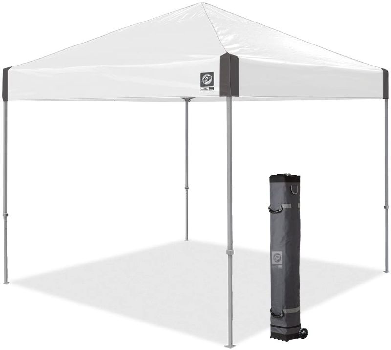 Photo 1 of E-Z UP Ambassador Instant Shelter Canopy, 10' x 10', Roller Bag and 4 Piece Spike Set, White Slate
