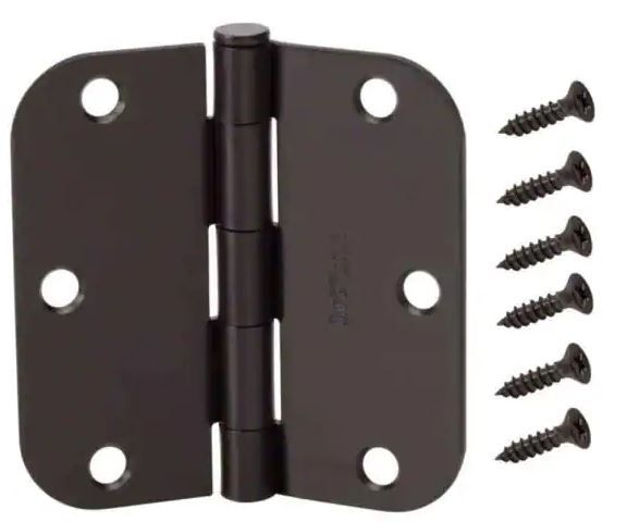 Photo 1 of 3-1/2 in. and 5/8 in. Radius Matte Black Smooth Action Hinge (3-Pack)
