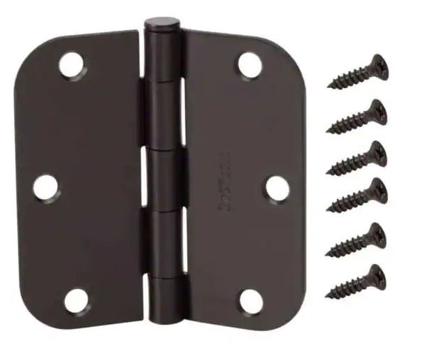 Photo 1 of 3-1/2 in. and 5/8 in. Radius Matte Black Smooth Action Hinge (3-Pack)
