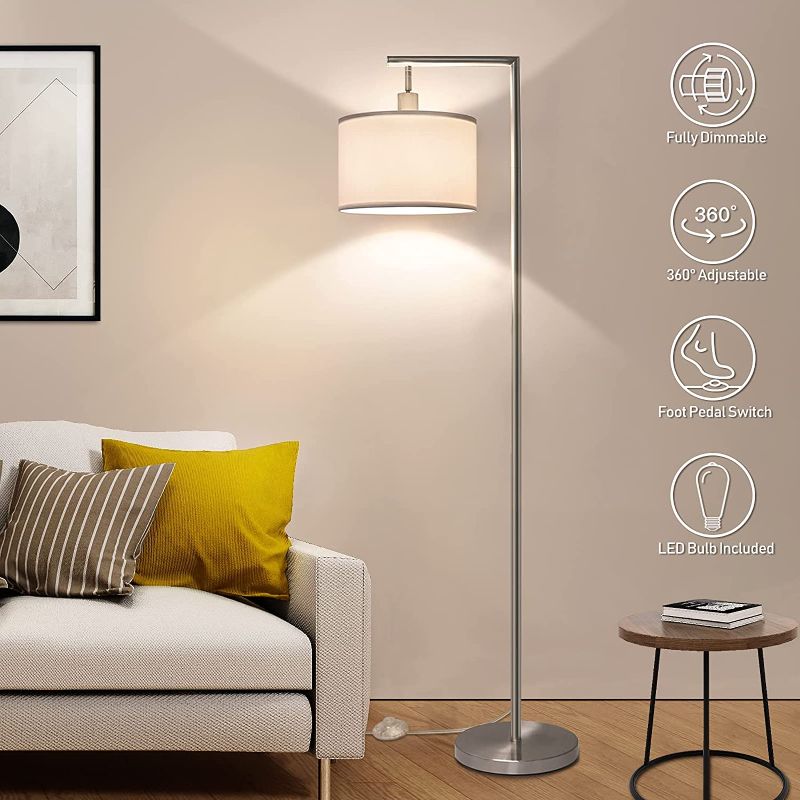 Photo 1 of LED Floor Lamp, Boncoo Montage Modern Floor Lamp Fully Dimmable Standing Accent Lamp Tall Pole Light with Adjustable Lamp Head, Silver Reading Standing Light for Living Room Bedroom, 8W Bulb Included
