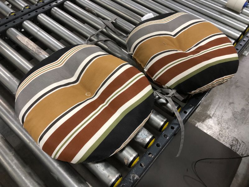 Photo 1 of Brick Stripe 15 in. Round Outdoor Seat Cushion (2-Pack)
