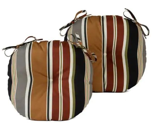 Photo 1 of Brick Stripe 15 in. Round Outdoor Seat Cushion (2-Pack)
