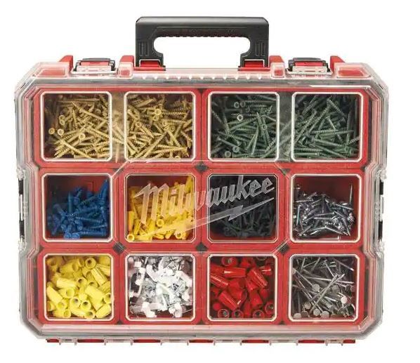 Photo 1 of 10-Compartment Red Deep Pro Portable Tool Box with Storage and Organization Bins for Small Parts
