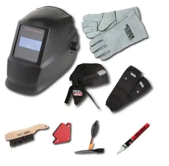 Photo 1 of Auto-Darkening Welding Helmet Starter Kit with No. 11 Lens, Gloves, Wire Brush, Magnet, Chipping Hammer and Marker
