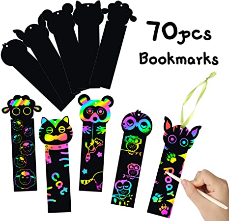 Photo 1 of MALLMALL6 70Pcs Animal Scratch Bookmarks Rainbow Scratch DIY Hang Tags Party Favors Theme Birthday Party Classroom School Supplies Decorations Crafts Kit for Kids