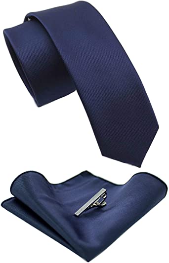 Photo 1 of JEMYGINS 2.4" Solid Color Skinny Tie and Pocket Square with Tie Clip Sets for Men (6cm)