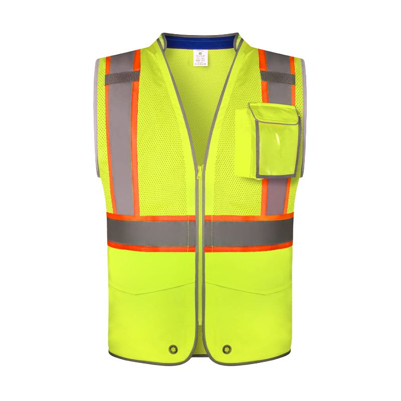 Photo 1 of amoolo Mesh Safety Vest with Pockets, High Visibility Reflective Vest for Working and Running, Class 2 Yellow Safety Vest, M
