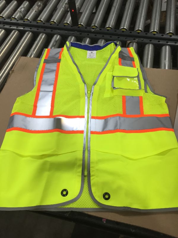 Photo 2 of amoolo Mesh Safety Vest with Pockets, High Visibility Reflective Vest for Working and Running, Class 2 Yellow Safety Vest, M
