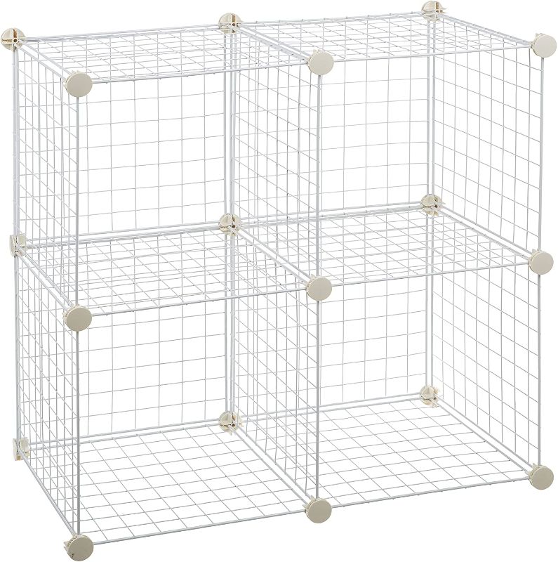 Photo 1 of Amazon Basics 4-Cube Wire Grid Storage Shelves, 14" x 14" Stackable Cubes, White
