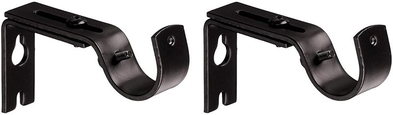 Photo 1 of Amazon Basics Adjustable Curtain Rod Wall Bracket Hooks, Set of 2, Dark Bronze (Espresso)
