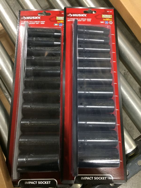 Photo 1 of (2 pack) Husky 1/2 In. Drive (SAE AND Metric) Deep Impact Socket Set, 22 PC total