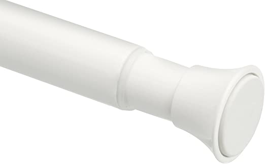 Photo 1 of Amazon Basics Tension Curtain Rod, Adjustable 80-120" Width - White, Classic Finial