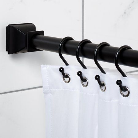 Photo 1 of Better Homes & Gardens Easy Hang Rustproof Aluminum Shower Curtain Tension Rod with Square Finials, Adjustable 43" - 72", Matte Black