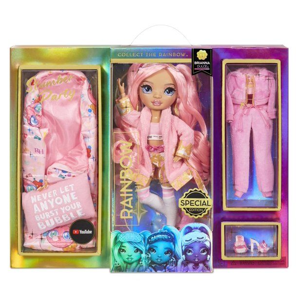 Photo 1 of Rainbow High™ Slumber Party Brianna Dulce™ - Pink Fashion Doll and Playset with 2 Outfits to Mix & Match, Sleeping Bag and Sleepover Doll Accessories, Great Toys Gift for Girls 6-12 Years Old
