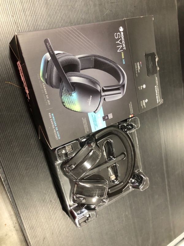 Photo 2 of ROCCAT Syn Pro Air Wireless PC Gaming Headset, Lightweight, 3D Audio Surround Sound, Noise Cancelling Microphone, RGB AIMO Lighting, All-Day Battery Life, Computer Gamer Headphones, Black
