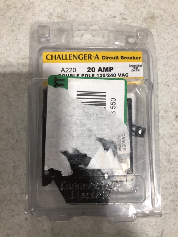 Photo 3 of CHALLENGER New VPKA Thin 20 Amp 1 in. 2-Pole Type A Replacement Circuit Breaker. OPEN PACKAGE. 
