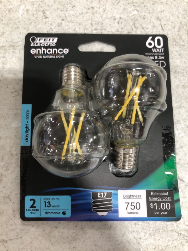 Photo 3 of 60-Watt Equivalent A15 Intermediate Dimmable CEC Clear Glass LED Ceiling Fan Light Bulb, Daylight 5000K (2-Pack)
