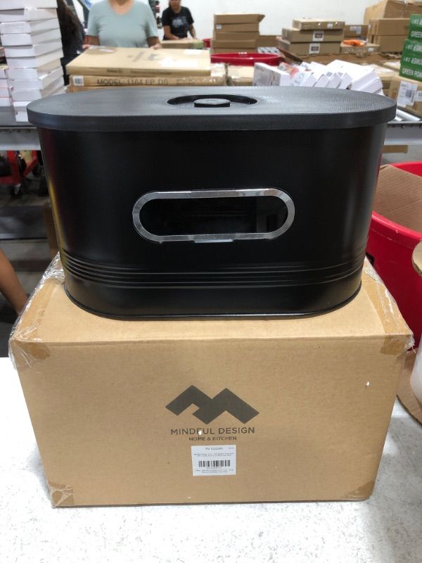 Photo 1 of 2 PACK Mindful Design 2-in-1 Tall Modern Bread Box With Cutting Board Lid (Black). 
