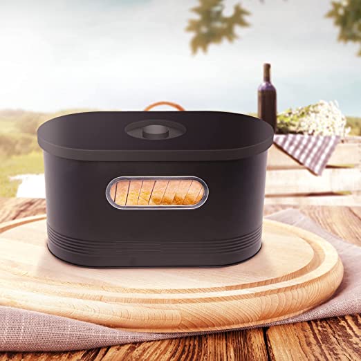 Photo 1 of 2 PACK Mindful Design 2-in-1 Tall Modern Bread Box With Cutting Board Lid (Black). 
