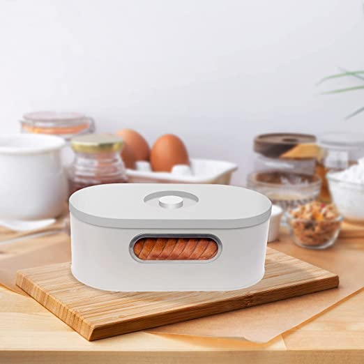 Photo 1 of 4 PACK Mindful Design 2-in-1 Modern Bread Box with Cutting Board Lid (White Short)

