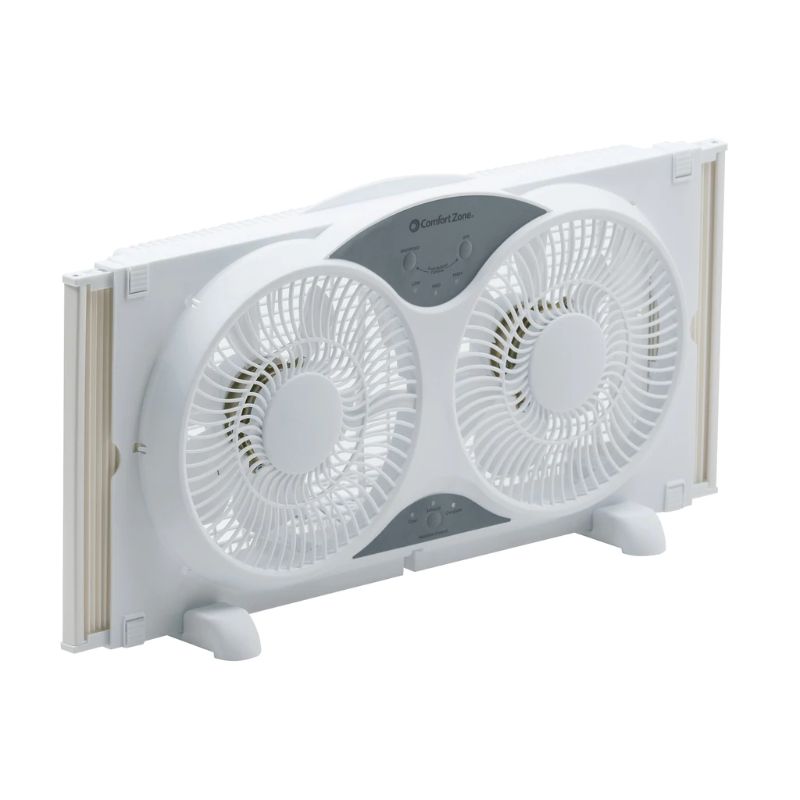 Photo 1 of 9" 3-SPEED REVERSIBLE TWIN WINDOW FAN W/REMOTE CONTROL, WHITE